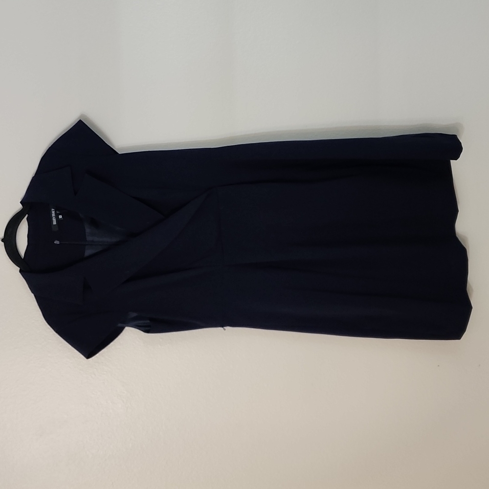 Ellen Tracy Dark Navy Notch-Collar Midi Dress